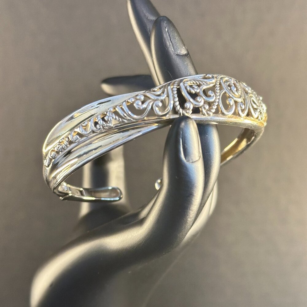 Sterling Silver Filigree Cuff Bracelet | Signed R | Open Bangle